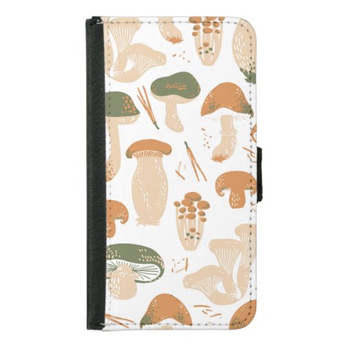 Edible Mushrooms Linocut Vintage Pattern Samsung Galaxy S5 Wallet Case