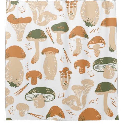 Edible Mushrooms Linocut Vintage Pattern Shower Curtain
