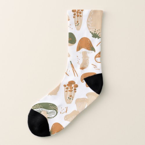 Edible Mushrooms Linocut Vintage Pattern Socks