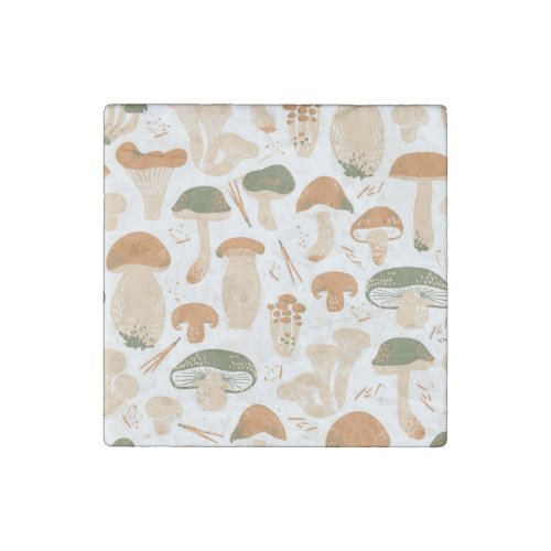 Edible Mushrooms Linocut Vintage Pattern Stone Magnet