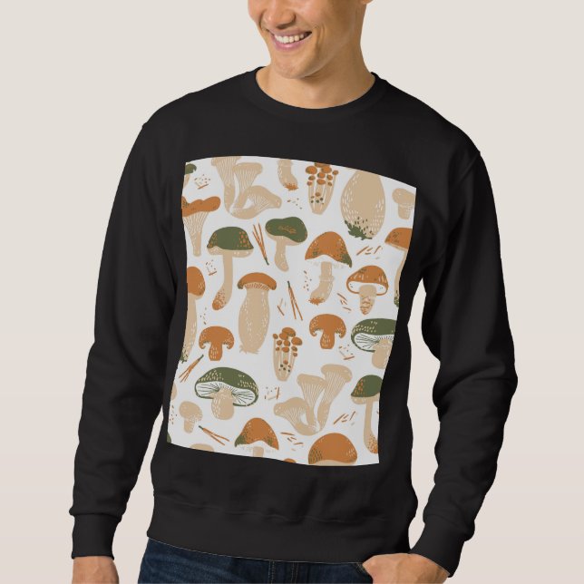 Edible Mushrooms Linocut Vintage Pattern Sweatshirt (Front)