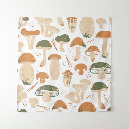 Edible Mushrooms Linocut Vintage Pattern Tapestry