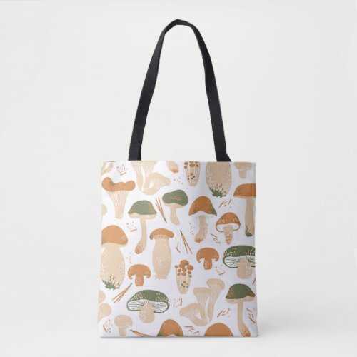 Edible Mushrooms Linocut Vintage Pattern Tote Bag