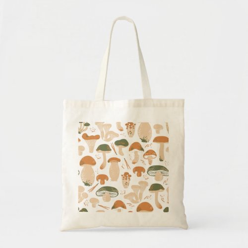 Edible Mushrooms Linocut Vintage Pattern Tote Bag