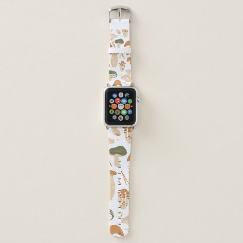 Edible Mushrooms seamless pattern Linocut old sty Apple Watch Band