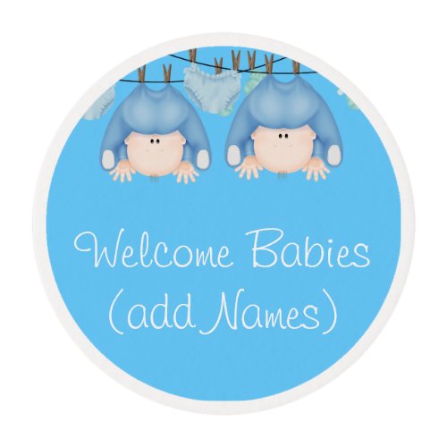 EDIBLE TWIN BABY BOY SHOWER Blue Frosting Topper Edible Frosting Rounds