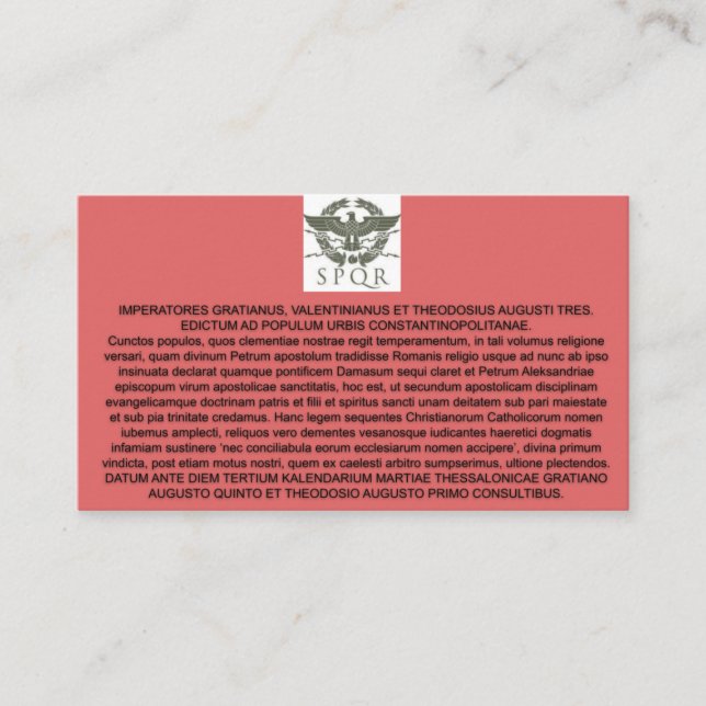 EDICTUM THESSALONICENSE. BUSINESS CARD (Front)