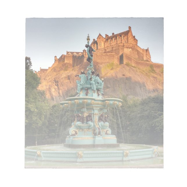 Edinburgh Castle Fountain Princes Street Gardens Notepad (Front)