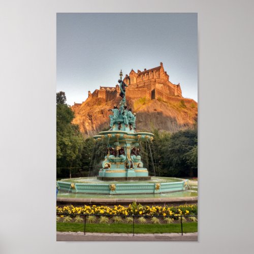 Edinburgh Castle Fountain Princes Street Gardens Poster