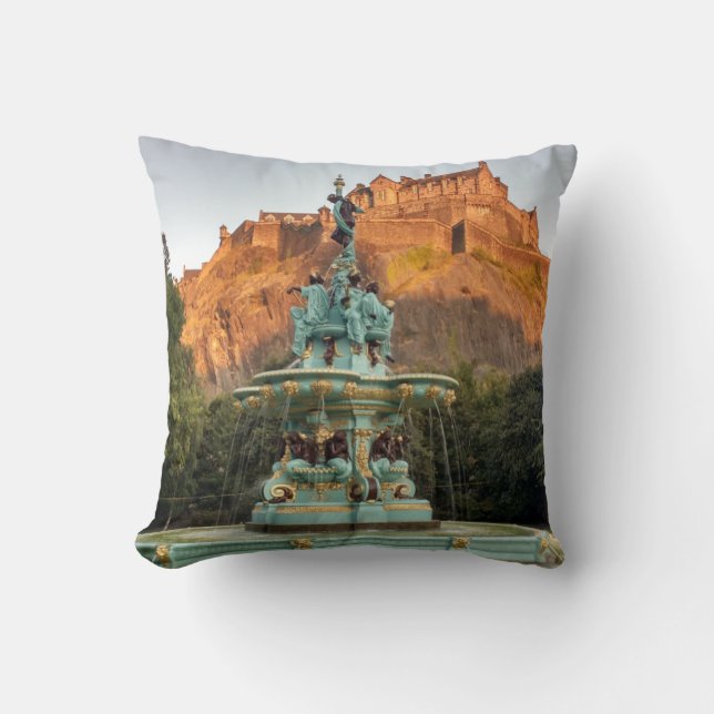 Edinburgh Castle Fountain Princes Street Gardens Throw Pillow (Front)