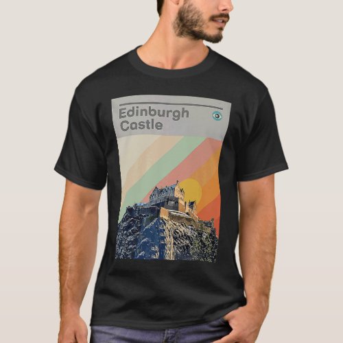 Edinburgh Castle Rainbow Print Retro Style 60s T_Shirt