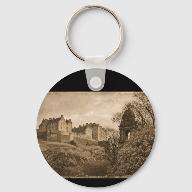 Edinburgh Castle Sepia Photograph Keychain (Front)