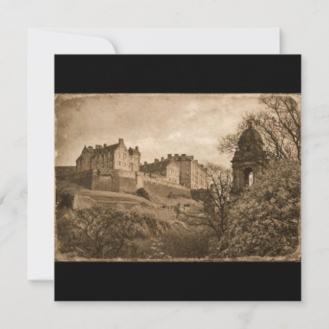 Edinburgh Castle Sepia Photograph Save The Date (Front)