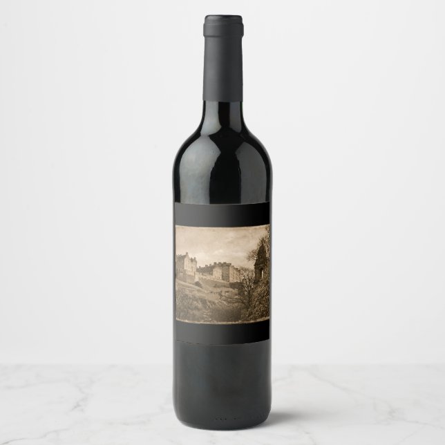 Edinburgh Castle Sepia Photograph Wine Label (Front)