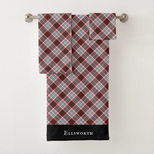 Edinburgh City Tartan Plaid Grey Black Red Bath Towel Set (Insitu)