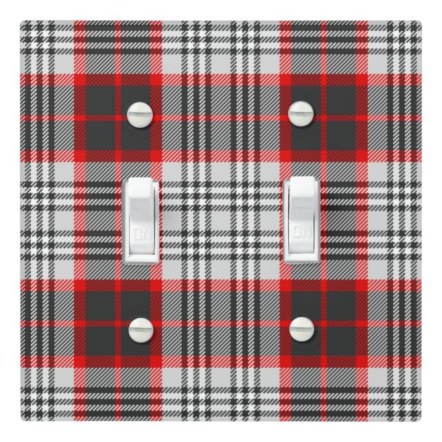 Edinburgh City Tartan Plaid Grey Black Red Light Switch Cover (In Situ)