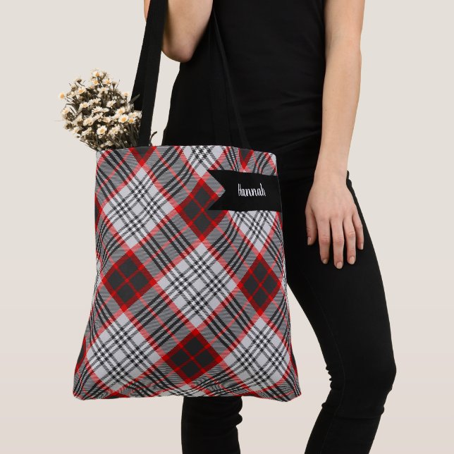 Edinburgh City Tartan Plaid Grey Black Red Tote Bag (Close Up)
