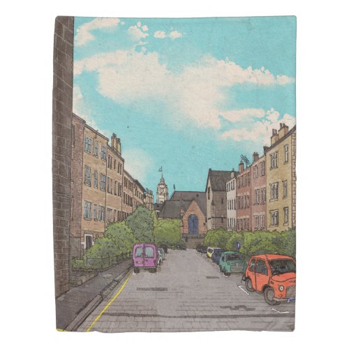 Edinburgh Downtown Cityscape Illustration Duvet Cover