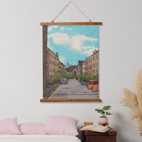 Edinburgh Downtown Cityscape Illustration Hanging Tapestry