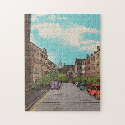 Edinburgh Downtown Cityscape Illustration Jigsaw Puzzle