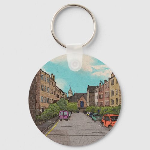 Edinburgh Downtown Cityscape Illustration Keychain