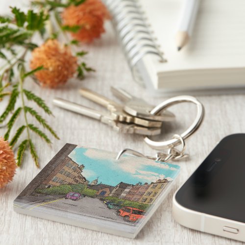 Edinburgh Downtown Cityscape Illustration Keychain