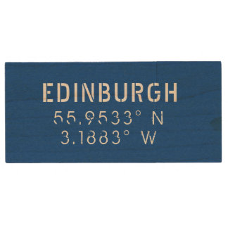 Edinburgh Latitude & Longitude Wood Flash Drive