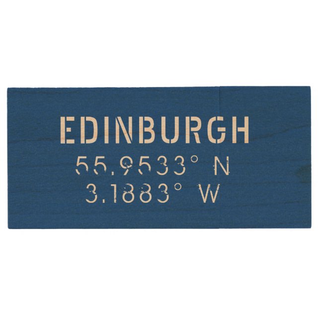 Edinburgh Latitude & Longitude Wood Flash Drive (Front)