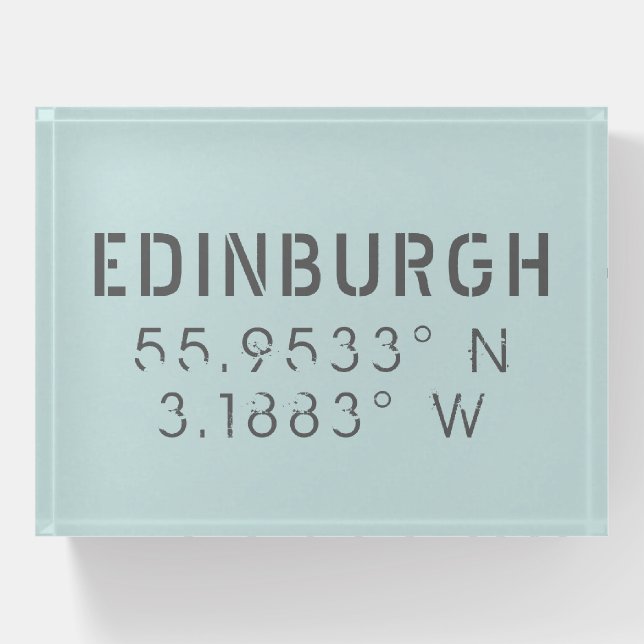 Edinburgh Longitude Latitude  Paperweight (Front)