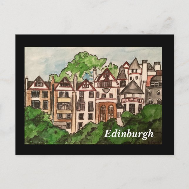 Edinburgh postcard ( Houses next to castle.)black (Front)