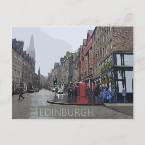 Edinburgh Rainy Day Watercolor Postcard