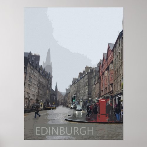 Edinburgh Rainy Day Watercolor  Poster