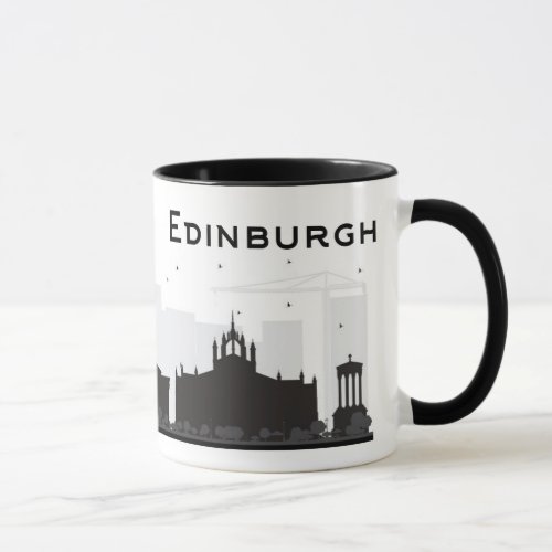 Edinburgh Scotland  Black and White Skyline Mug