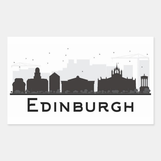 Edinburgh Scotland | Black and White Skyline Rectangular Sticker (Front)