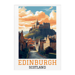 Edinburgh Scotland Castle Retro Vintage Travel Acrylic Print