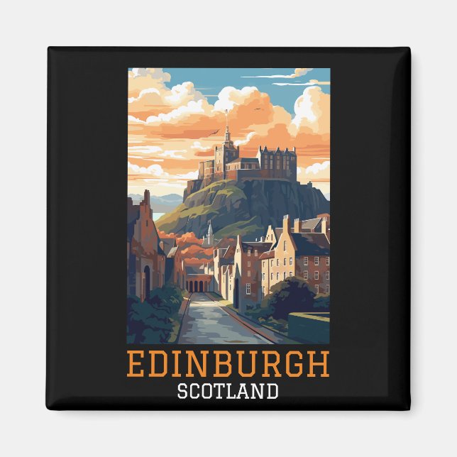 Edinburgh Scotland Castle Retro Vintage Travel Magnet (Front)