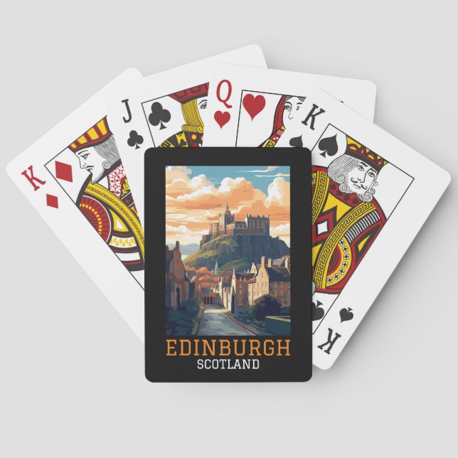 Edinburgh Scotland Castle Retro Vintage Travel Poker Cards (Back)