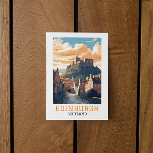 Edinburgh Scotland Castle Retro Vintage Travel Postcard