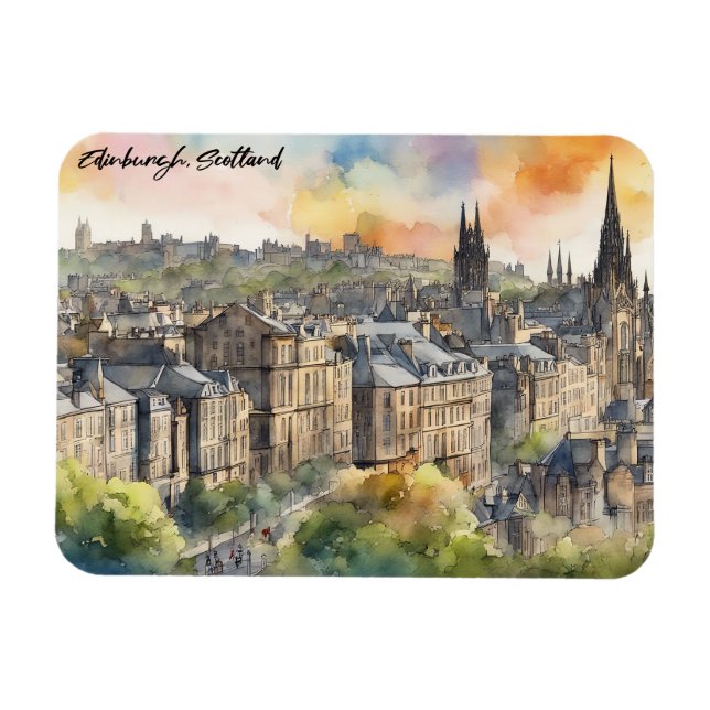 Edinburgh Scotland Castle Watercolor Travel Magnet (Horizontal)