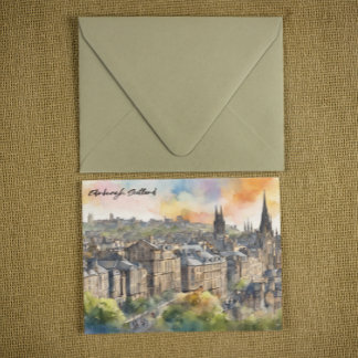 Edinburgh Scotland Castle Watercolor Travel Postcard
