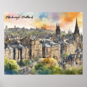 Edinburgh Scotland Castle Watercolor Travel Poster