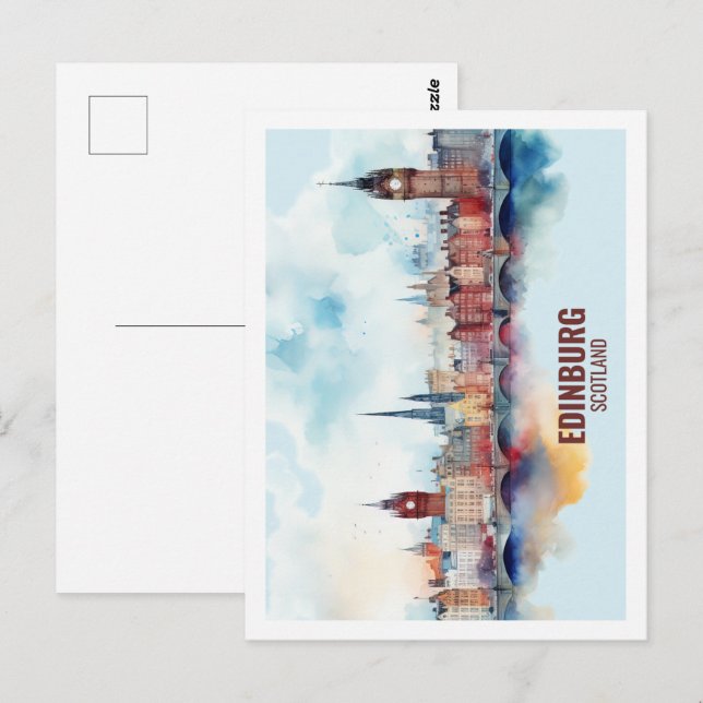 Edinburgh Scotland Famous Travel Place Watercolor Postcard (Front/Back)