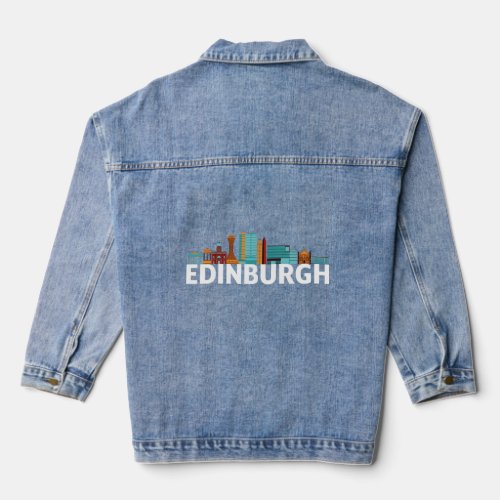 Edinburgh Scotland GB UK Skyline Silhouette Outlin Denim Jacket