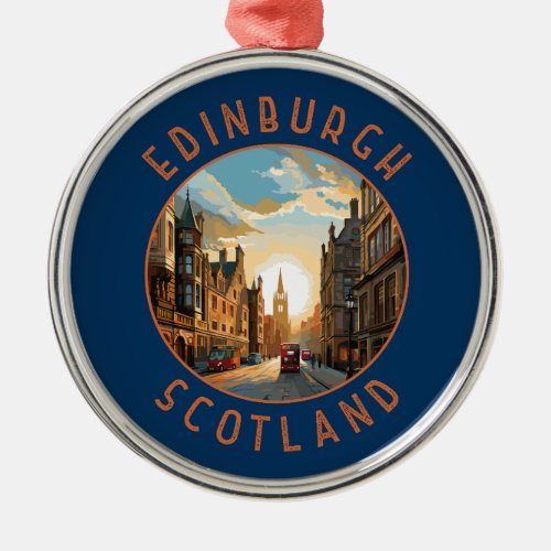 Edinburgh Scotland Retro Distressed Circle Metal Ornament