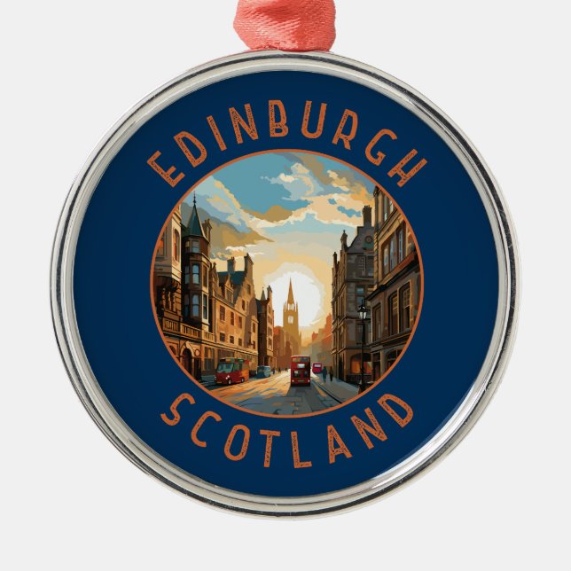 Edinburgh Scotland Retro Distressed Circle Metal Ornament (Front)