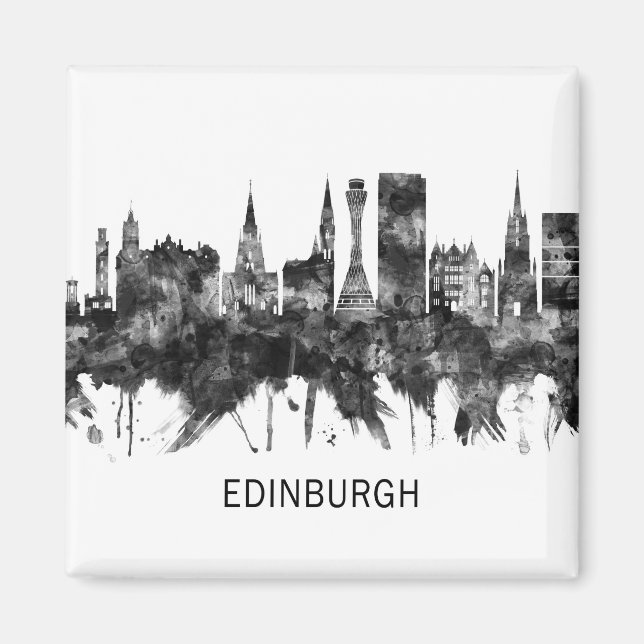 Edinburgh Scotland Skyline BW Magnet (Front)
