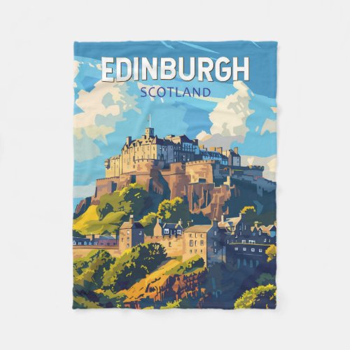 Edinburgh Scotland Travel Art Vintage Fleece Blanket