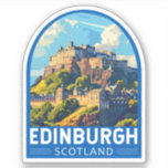 Edinburgh Scotland Travel Art Vintage Sticker<br><div class="desc">Edinburgh retro vector travel design. Edinburgh is Scotland's compact,  hilly capital. It has a medieval Old Town and elegant Georgian New Town with gardens and neoclassical buildings.</div>