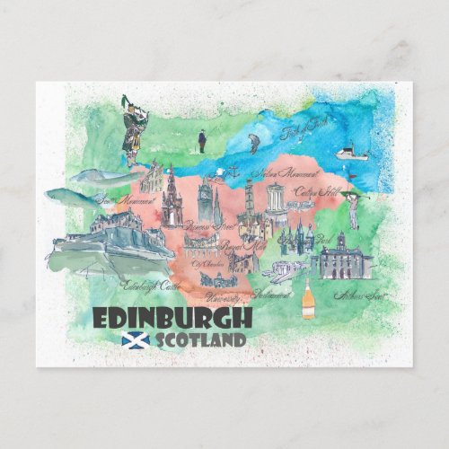 Edinburgh Scotland Travel Map  Postcard