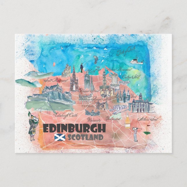 Edinburgh Scotland Travel Map Postcard (Front)